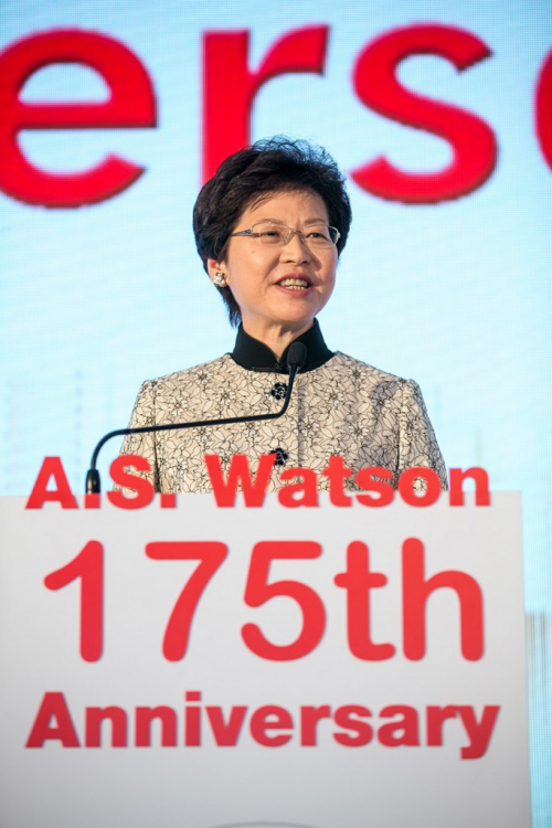 Mrs. Carrie Lam, GBS, JP, Chief Secretary for Administration, Hong Kong SAR Government congratulated the AS Watson Group at its 175th Anniversary cocktail on being one of the longest-standing companies in Hong Kong, and on its world-leading position in retail.