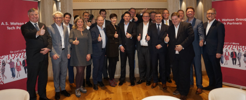 Malina Ngai (first row, in the middle), Group Chief Operating Officer of AS Watson Group takes group photo with tech partners in Europe